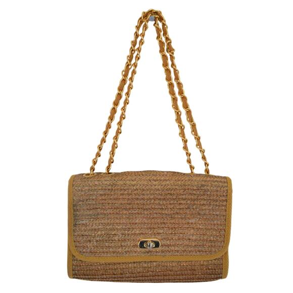 Vintage Straw Chain Link Strap Crossbody Bag - Picture 1 of 4